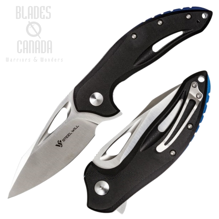 Steel Will Screamer Black G10 Flipper, D2 Steel Satin, SMGF7310